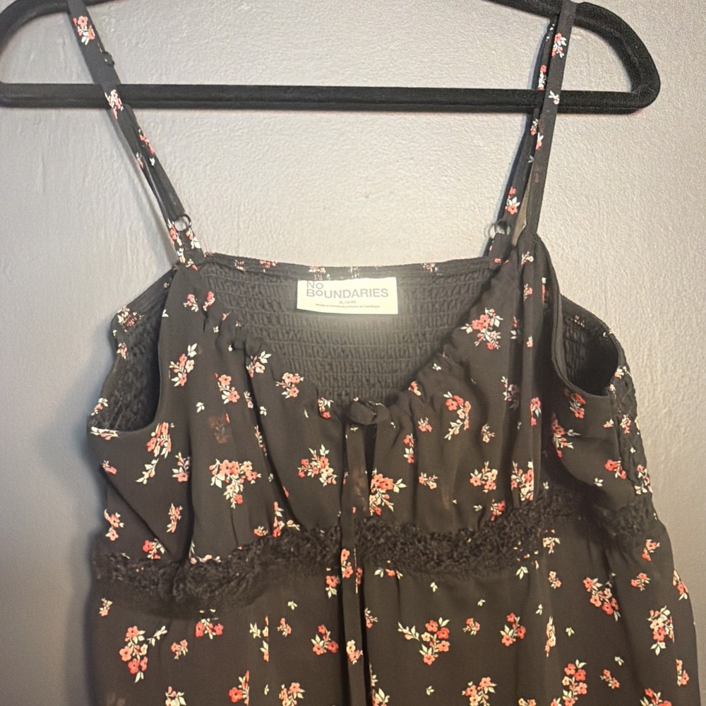 No Boundaries Lace Trim Maxi Dress Women Sz XL Floral Black Cottagecore Milk Mai - Picture 2 of 8